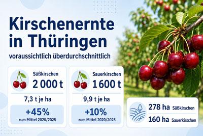 zur Pressemitteilung 155 vom 23. Juni 2026: „Kirschenernte in Thüringen voraussichtlich überdurchschnittlich“ im PDF-Format