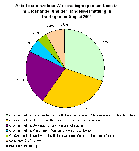 Anteil der einzelnen Wirtschaftsgruppen am Umsatz im Großhandel und der Handelsvermittlung in Thüringen im August 2005