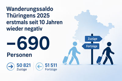 zur Pressemitteilung 103 vom 7. Mai 2026: &bdquo;Wanderungssaldo Th�ringens&nbsp;2025 erstmals seit 10&nbsp;Jahren wieder negativ<br><thin>Auslandszuzug kann Binnenwanderungsverluste nicht mehr ausgleichen</thin>&ldquo; im PDF-Format