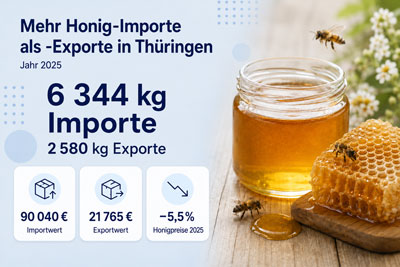zur Pressemitteilung 117 vom 19. Mai 2026: &bdquo;Mehr Honig-Importe als -Exporte in Th�ringen<br><thin>Zum Weltbienentag am 20.&nbsp;Mai&nbsp;2026</thin>&ldquo; im PDF-Format