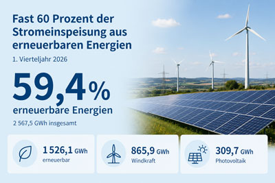 zur Pressemitteilung 139 vom 10. Juni 2026: &bdquo;Fast 60&nbsp;Prozent der Stromeinspeisung aus erneuerbaren Energien<br><thin>Stromeinspeisung in Th�ringen im 1.&nbsp;Vierteljahr&nbsp;2026 </thin>&ldquo; im PDF-Format