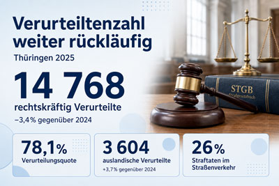 zur Pressemitteilung 140 vom 11. Juni 2026: &bdquo;Zahl der vor Th�ringer Gerichten verurteilten Personen weiterhin r�ckl�ufig&ldquo; im PDF-Format