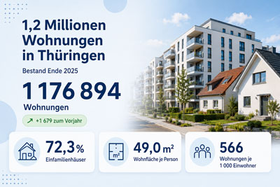 zur Pressemitteilung 146 vom 16. Juni 2026: &bdquo;1,2&nbsp;Millionen Wohnungen im Bestand am Jahresende 2025 in Th�ringen&ldquo; im PDF-Format