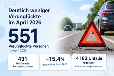 zur Pressemitteilung 157 vom 24. Juni 2026: „Deutlich weniger verunglückte Personen im April 2026 gegenüber dem Vorjahresmonat“ im PDF-Format