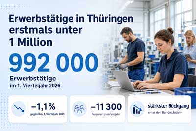 zur Pressemitteilung 158 vom 25. Juni 2026: &bdquo;Erwerbst�tigenzahl in Th�ringen erstmals unter 1&nbsp;Million<br><thin>R�ckgang im 1.&nbsp;Vierteljahr&nbsp;2026 um 1,1&nbsp;Prozent</thin>&ldquo; im PDF-Format