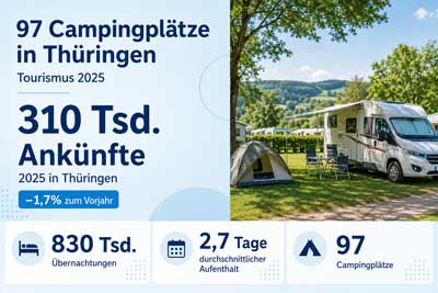 zur Pressemitteilung 163 vom 2. Juli 2026: &bdquo;97&nbsp;Campingpl�tze in Th�ringen<br><thin>Tourismuszahlen und Preise zum Camping</thin>&ldquo; im PDF-Format