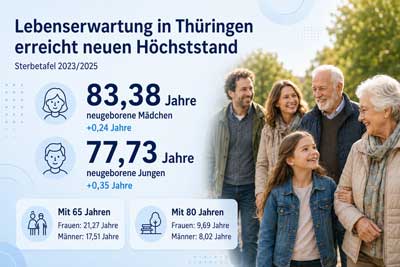 zur Pressemitteilung 167 vom 7. Juli 2026: &bdquo;Lebenserwartung in Th�ringen erreicht neuen H�chststand<br><thin>Anstieg der Lebenserwartung zeigt sich in allen Altersgruppen</thin>&ldquo; im PDF-Format